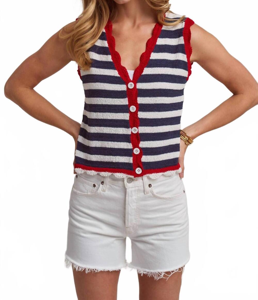 NEW BON striped vest top in navy/ivory/red
